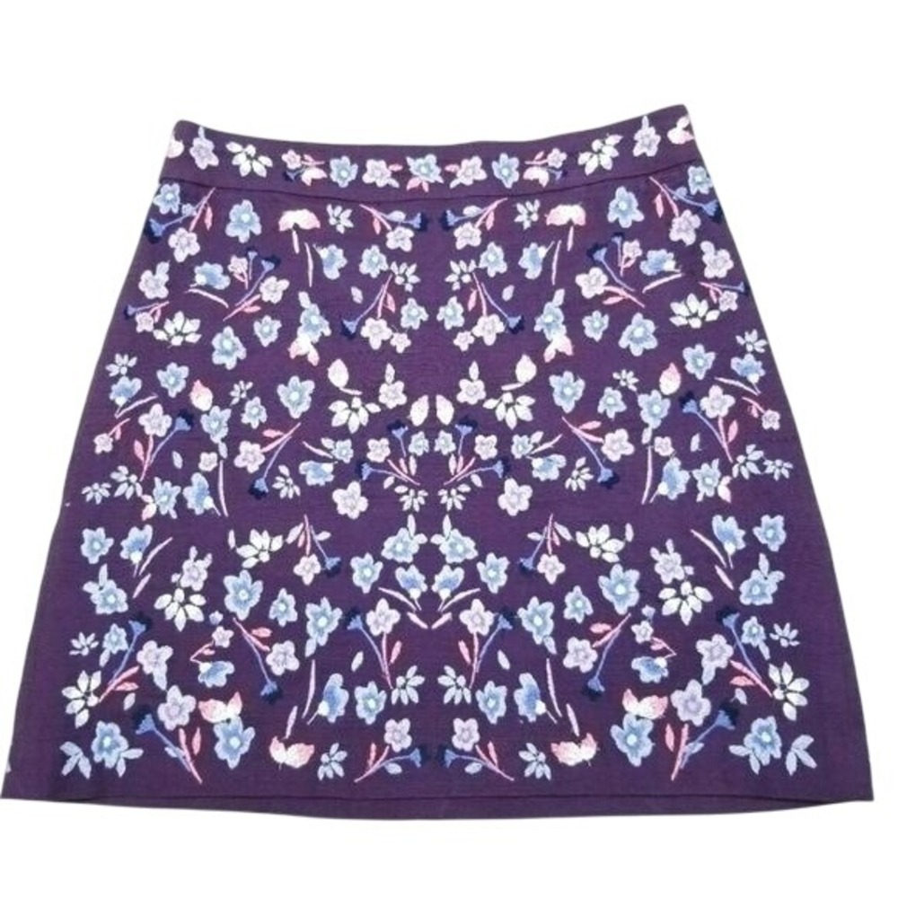 LOFT Purple Floral Embroidery A-Line Skirt Ladies Cottage Fairy Date Size 4